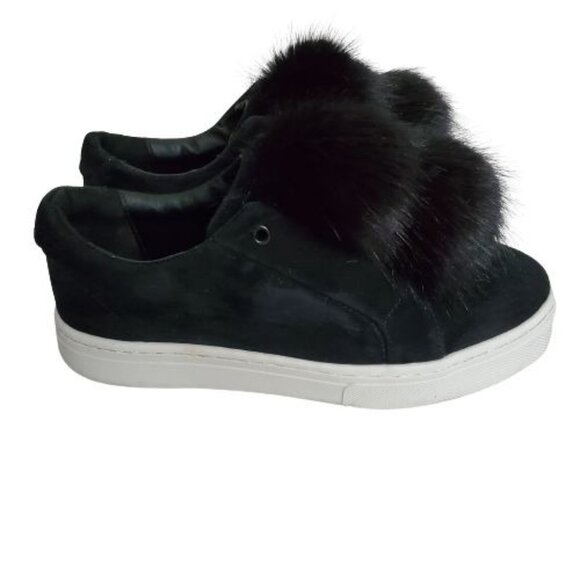 Sam Edelman Women's Black Leya Pom-Pom Faux Fur-Embellished Velvet Sneaker 7.5M - Picture 6 of 16